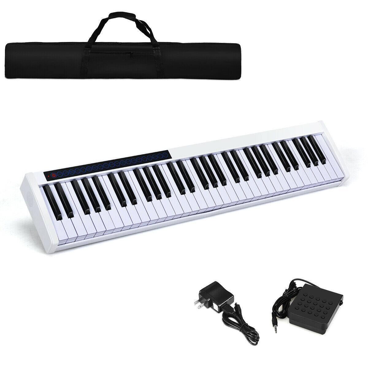 Front. Costway - 61 Key Digital Piano Recital MIDI Keyboard - White.