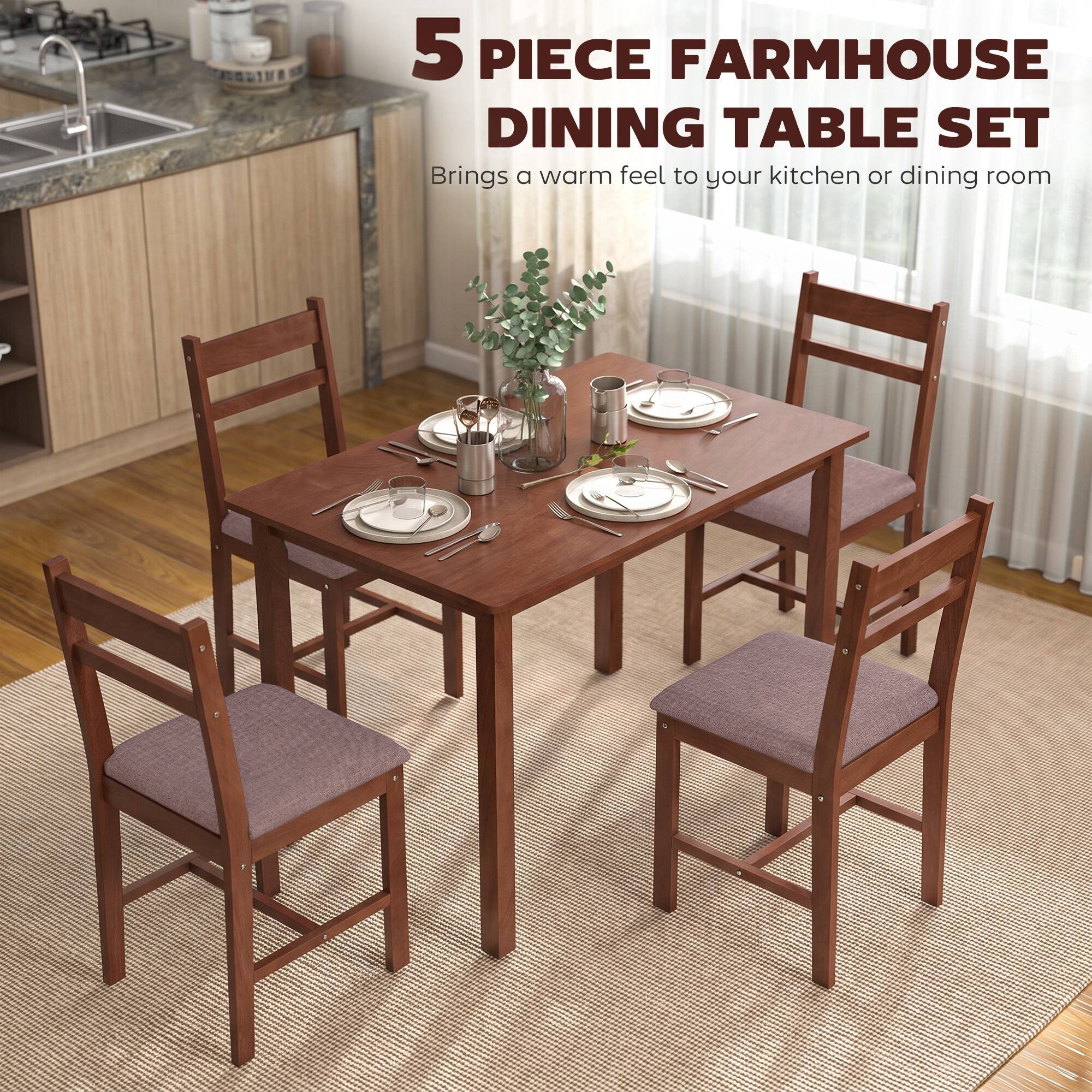 5 PIECE FARMHOUSE DINING TABLE SET  
Brings a warm feel to your kitchen or dining room