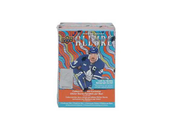 2025-26 HOCKEY UPPER D-E.C.K ALLURE 34 4 C CM 3 NHL TORONTO LAFS
Look for Rookie Autograph Cards! Recherchez les cartes recrues autographiées!
Collect 2 Ultra-Exclusive Glitter Bomb Parallels per Box! Collectionnez deux cartes parallèles Glitter Bomb exclusives aux Blasters par boîte!
5 Cards per Pack, 4 Packs per Box | 5 Cartes par Paquet, 4 Paquets par Boîte