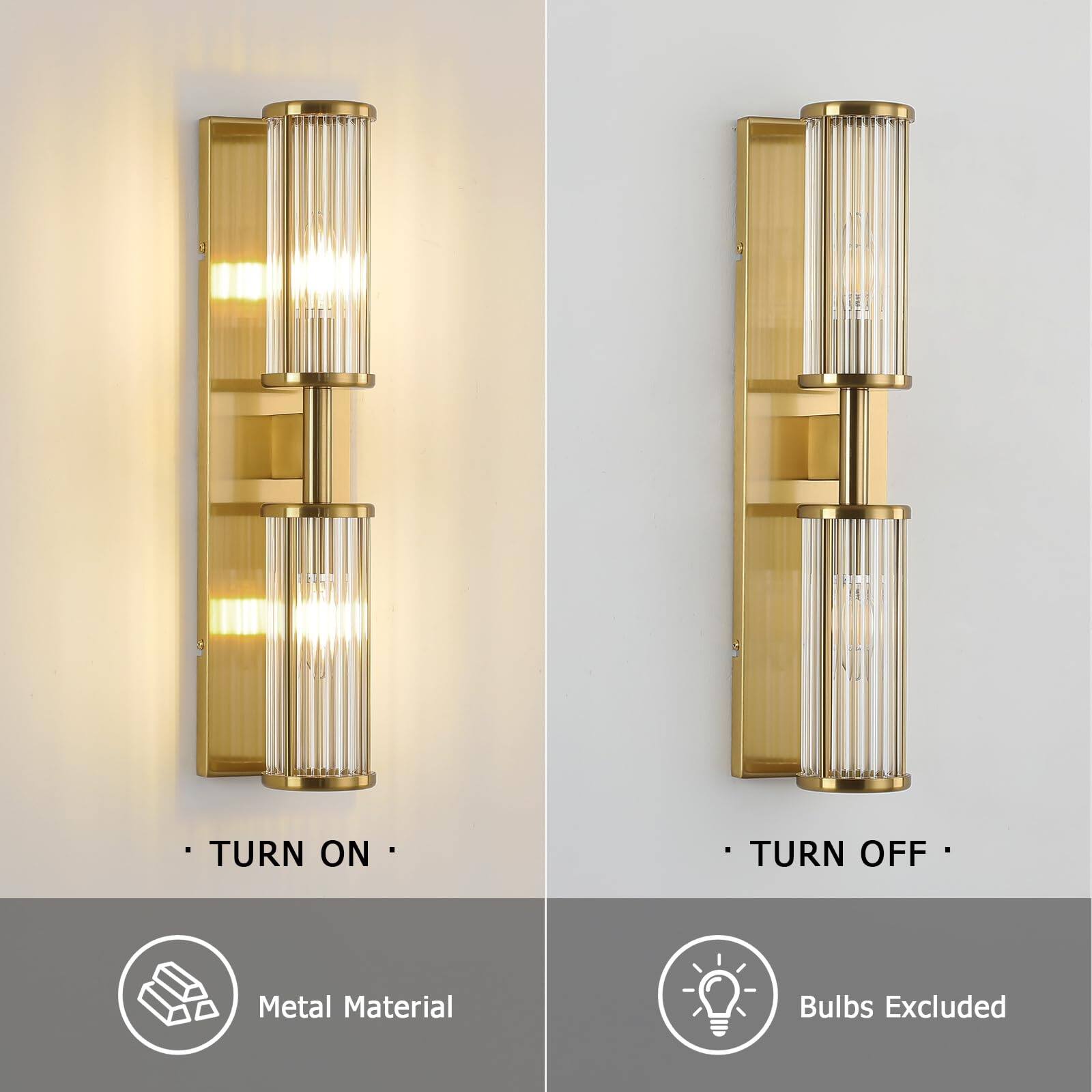 - TURN ON
- TURN OFF

Metal Material

Bulbs Excluded