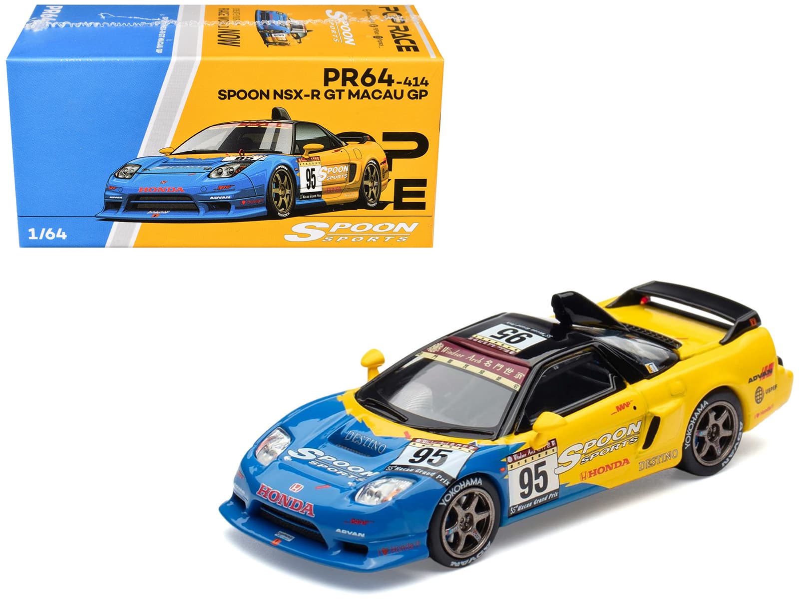 Pop Race - Honda NSX-R GT RHD (Right Hand Drive) #95 Spoon Sports "Macau Cup" "Tokyo Auto Salon - Hong Kong 2025" 1/64 - Multicolor
