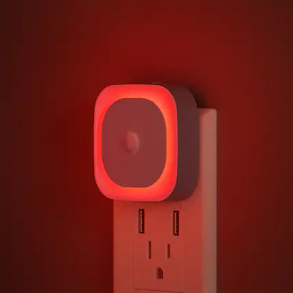 Front. Dazzed Corner - 2 Pack Dimmable Plug-in Night Light with Motion & Dusk to Dawn Sensor, Auto ON/Off - Red.