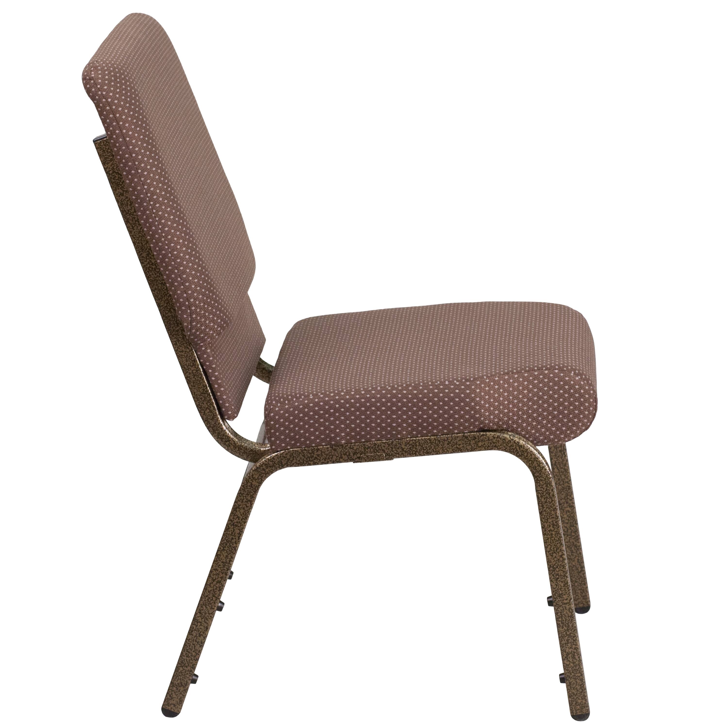 Alt View 4. Emma + Oliver - 4 Pack 18.5''W Stacking Church Chair - Brown Dot Fabric/Gold Vein Frame.