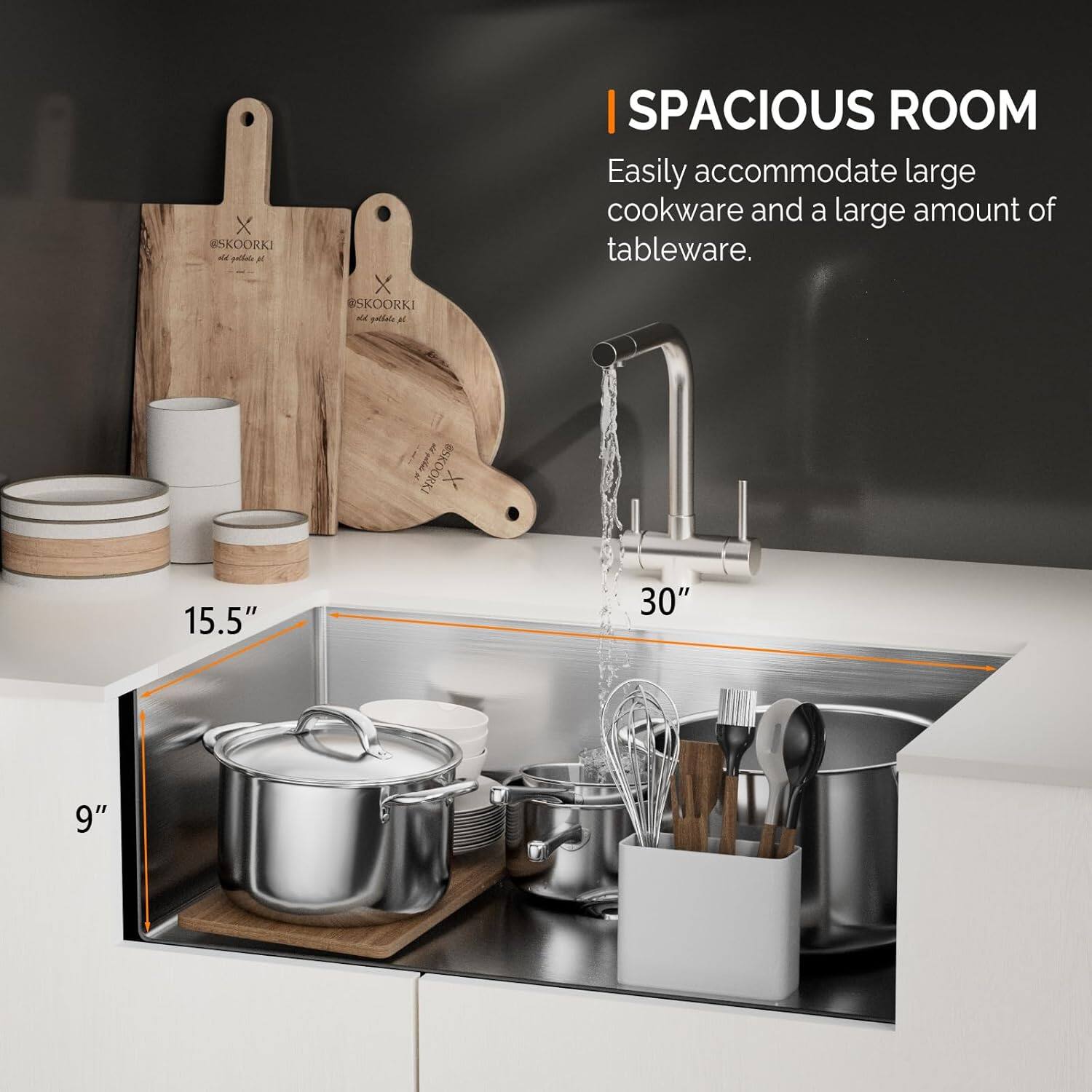 X SKOORKI  
aa  
t X SKOORKI - PAtO H |  
SPACIOUS ROOM  
Easily accommodate large cookware and a large amount of tableware.  
ESKOORKI X  
15.5" 30" 9"