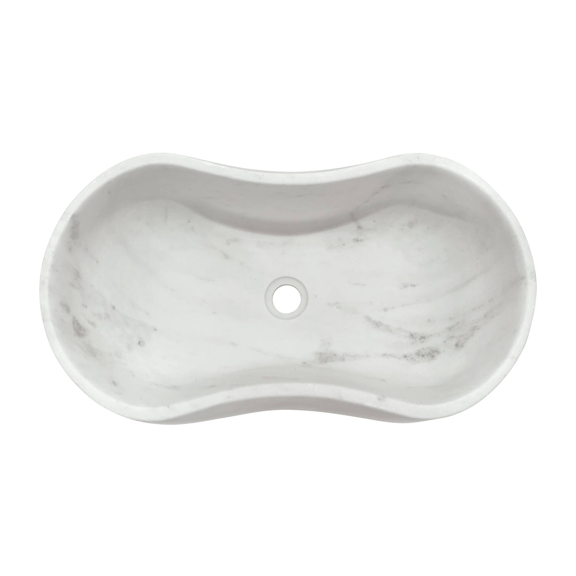 Alt View 8. ELEMENT ACE - Natural Marble Bathroom Vessel Sink with Semi-Polished Surface and Elegant Wavy Design for Modern Spaces - White+Natural.