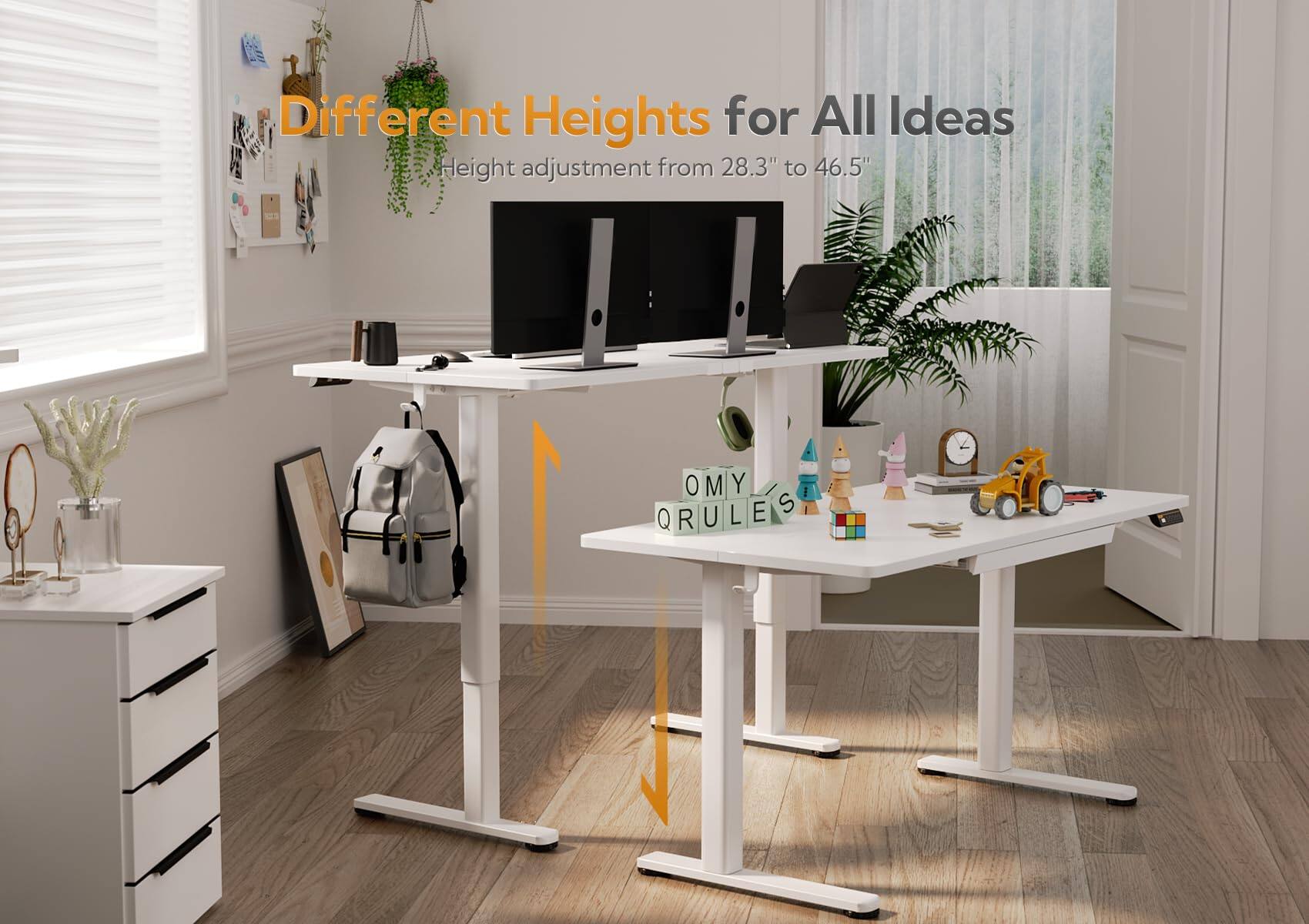 Different Heights for All Ideas  
Height adjustment from 28.3" to 46.5"  
OMY QRULES
