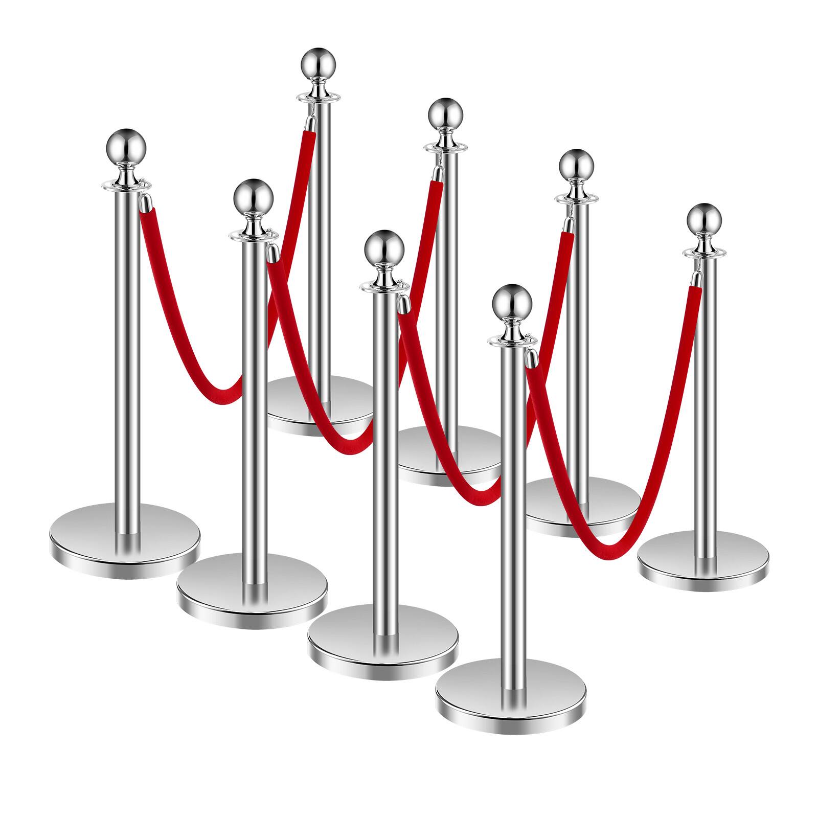 Alt View 5. VEVOR - Stanchions and Velvet Ropes 8Pcs, Hollow Base with Stainless Steel Post, 4 Red Velvet Ropes and Posts - Silver red velvet.