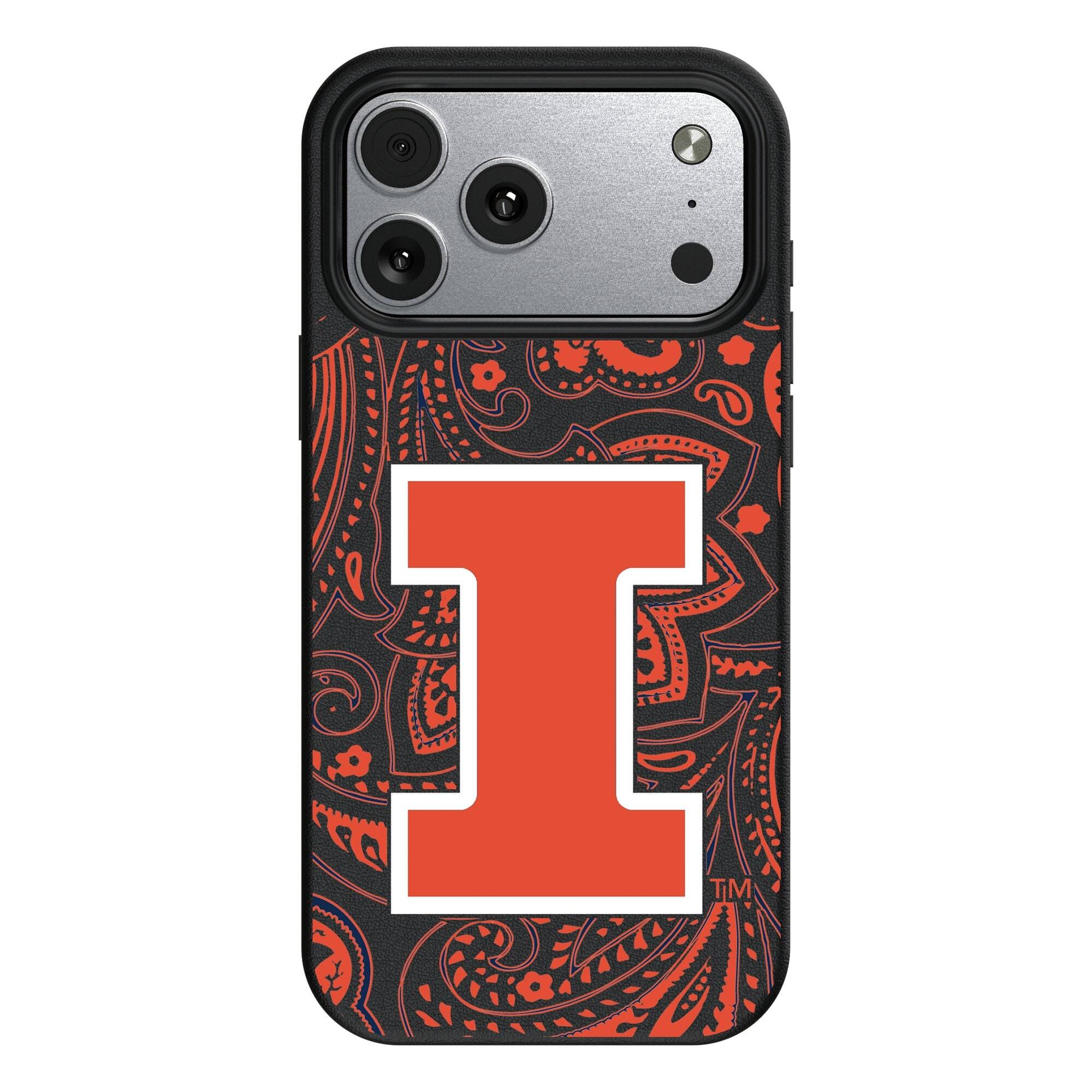 Front. Keyscaper - Illinois Fighting Illini Paisley iPhone Magnetic Bump Case - 15 Pro Max - Black.