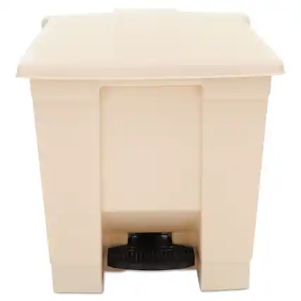 Front. RubberMaid - Indoor Utility Step-On Waste Container, 8 gal, Plastic, Beige.