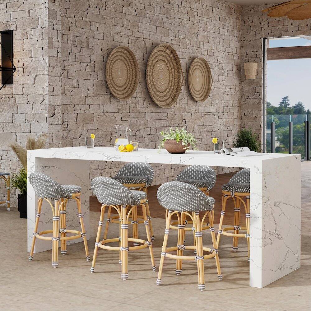 Alt View 1. Butler Specialty - Tobias 24.5 in. Seat Height Outdoor Rattan and Metal Low Back Counter Stool - Gray And White Dot.