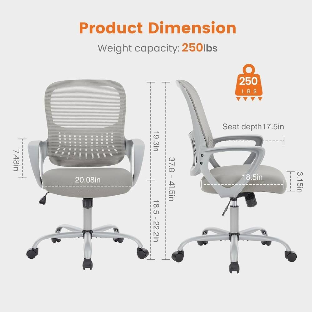 Product Dimension  
Weight capacity: 250lbs  
250 LBS  
7.48in | 20.08in  
19.3in | 18.5in  
18.5 - 22.2in  
37.8 - 41.5in  
Seat depth: 17.5in  
18.5in | 3.15in
