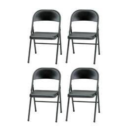 MECO - Sudden Comfort All Steel Indoor Outdoor Folding Chair Set, (Set of 4) - Black