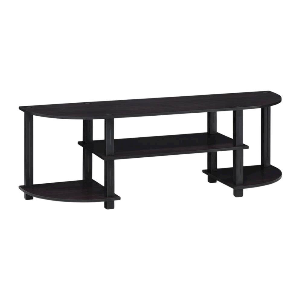 FurniFact - Dark Walnut TV Stand with Wide Shelving and Composite Wood Finish - Brown Black