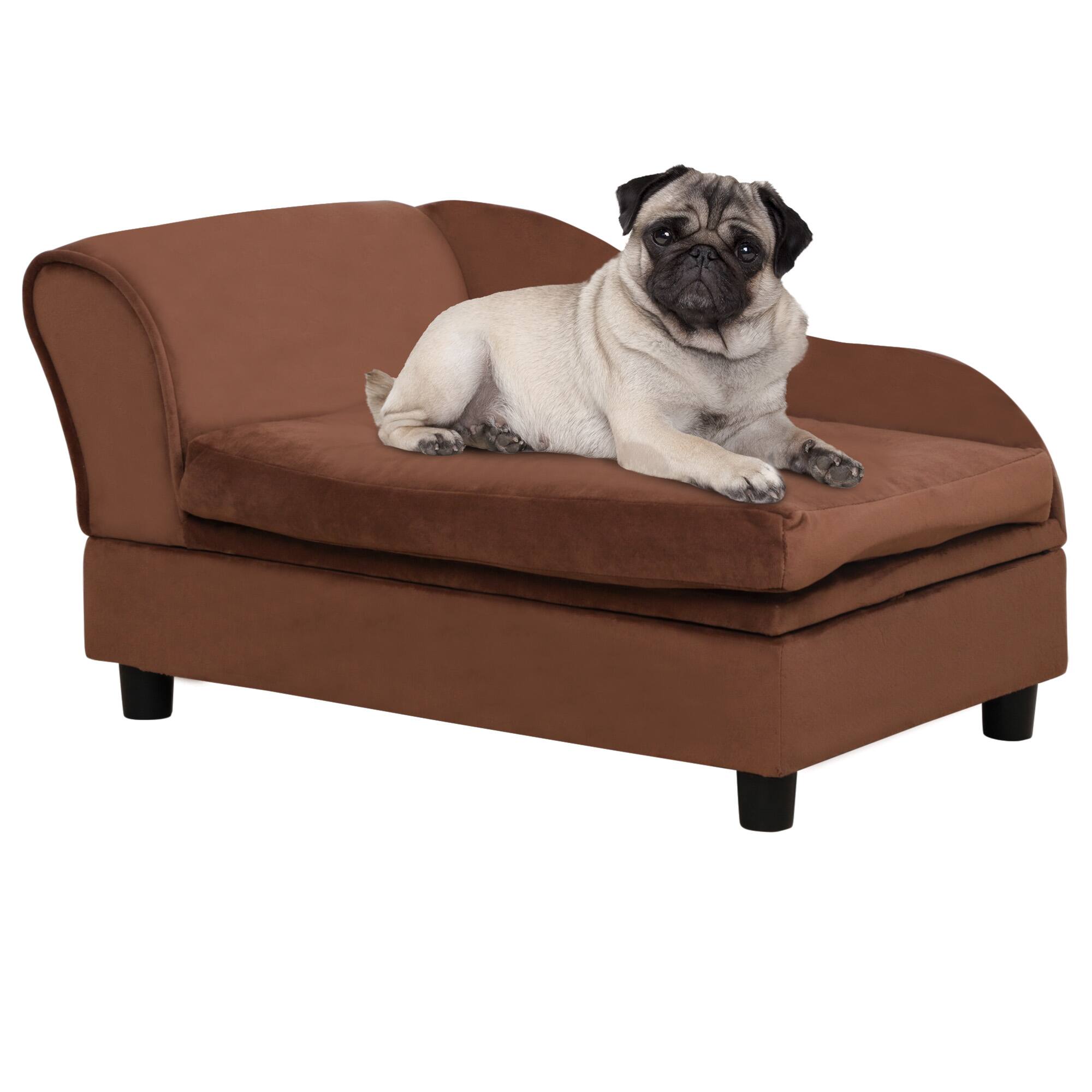 Front. Pawhut - Luxury Dog Couch with Hidden Storage, Small Dog Sofa Bed with 2" Soft Foam, for Puppies & Little Breeds - Brown.
