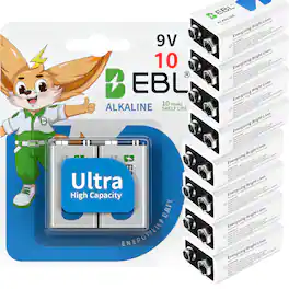 EBL - Ultra High Capacity Energy 9V Batteries Alkaline 9 Volt Battery.
