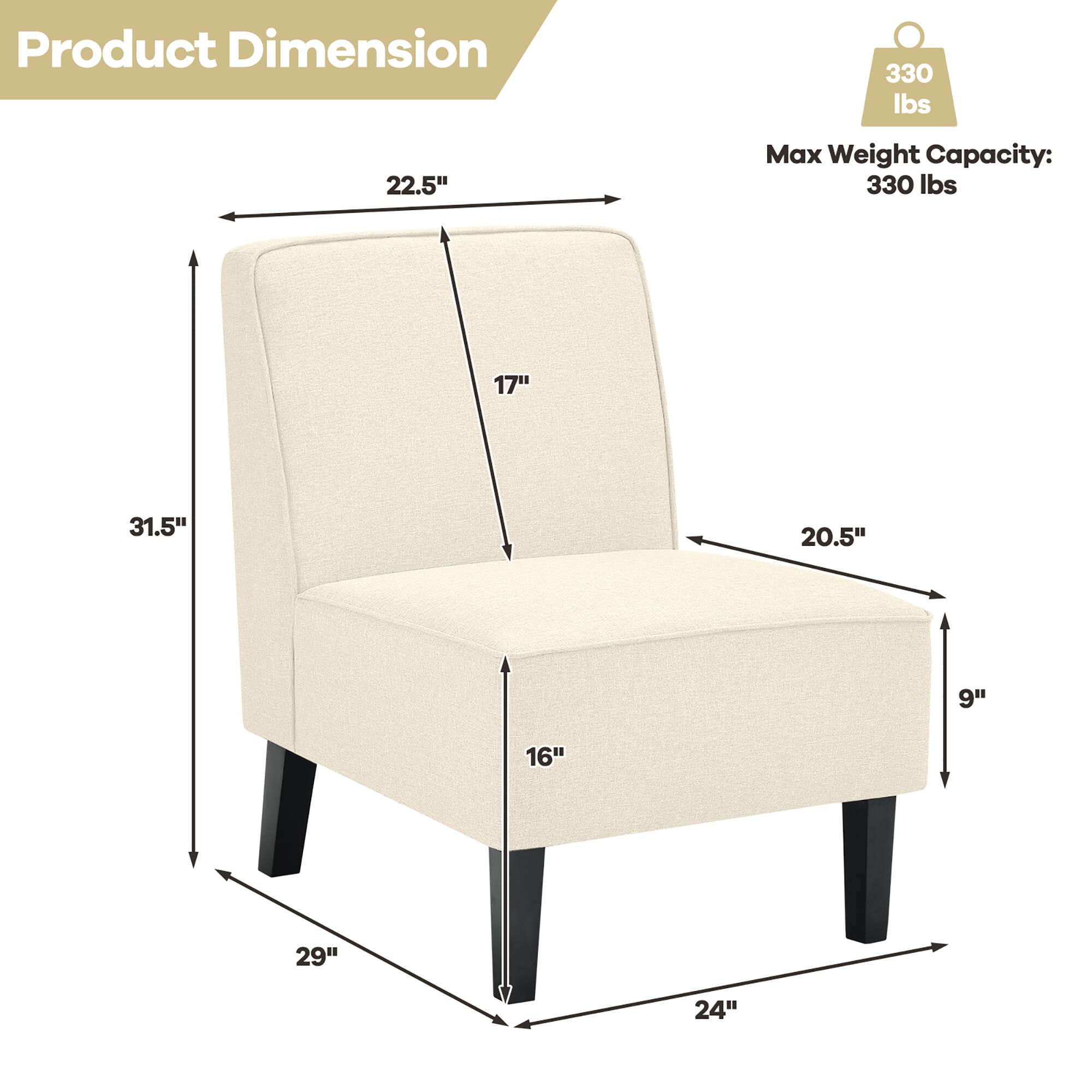Product Dimension: 330 lbs Max Weight Capacity: 330 lbs 22.5" 17" 31.5" 20.5" 9" 16" 29" 24"