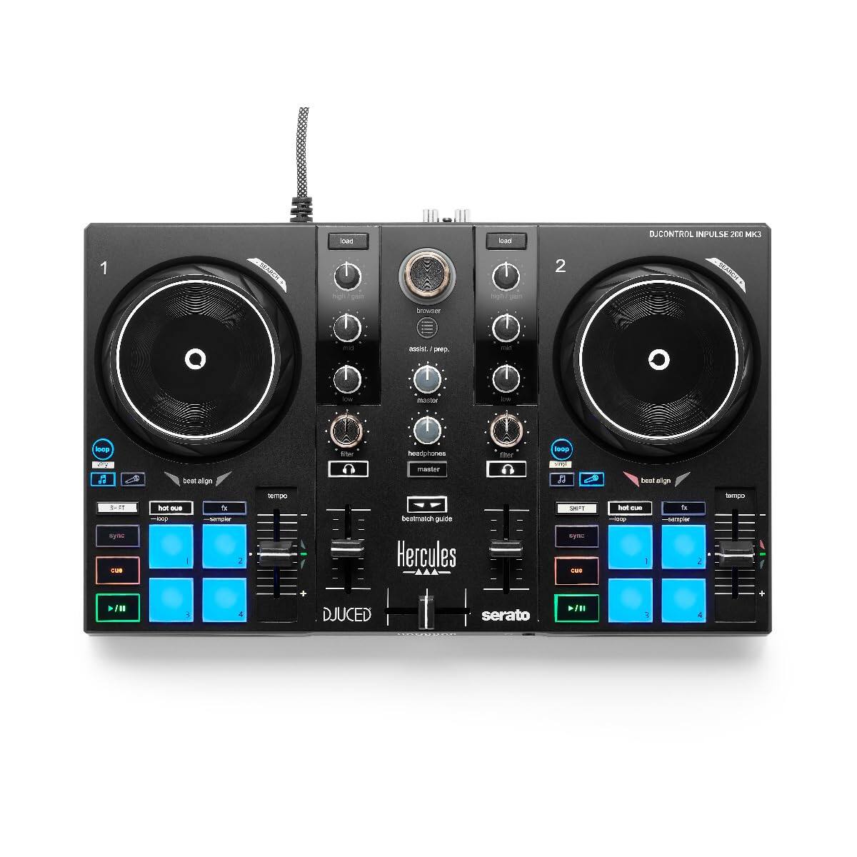 DJCONTROL INPULSE 200 MK3

1 2

load

load

High Gain

High Gain

bass

bass

treble

treble

midrange

midrange

filter

filter

beat align

beat align

tempo

tempo

hot cue

hot cue

sync

sync

cue

cue

loop

loop

beatmatch

beatmatch

pade

pade

Hercules

serato

DJUCED