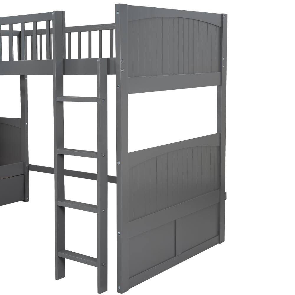 Alt View 6. Loheer - Loheer Triple Bunk Bed Twin Size with Loft Attached Gray Wood - Gray.