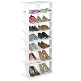 Gymax - Patented Wooden Shoes Storage Stand 7 Tiers Big Shoe Rack Organizer Multi-Shoe Rack - White