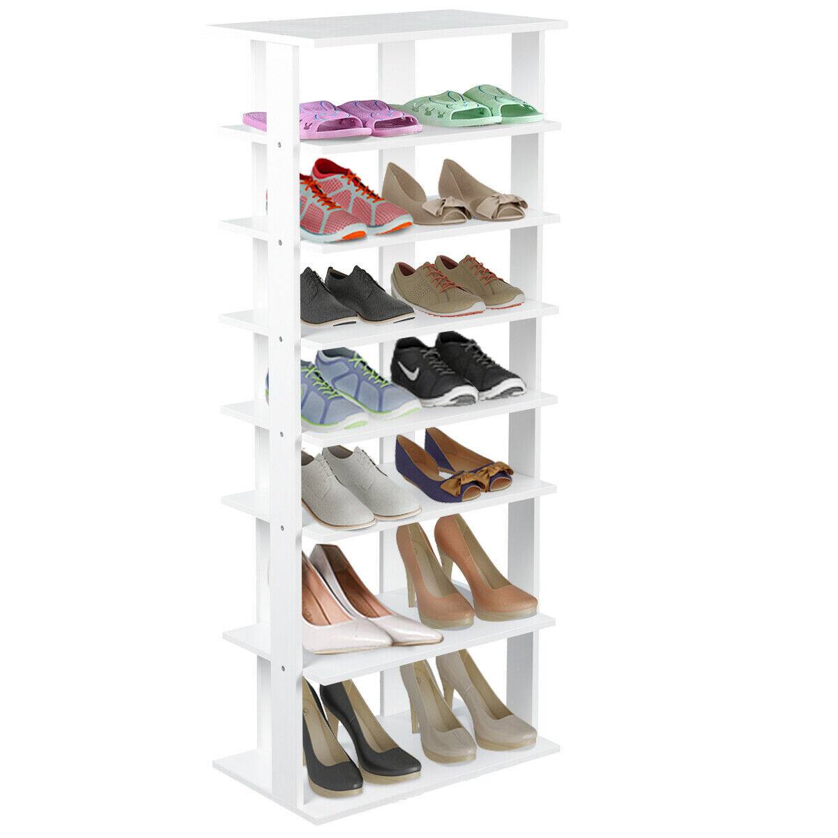 Front. Gymax - Gymax Patented Wooden Shoes Storage Stand 7 Tiers Big Shoe Rack Organizer Multi-Shoe Rack - White.
