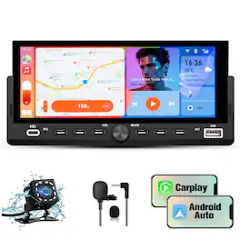 Junsun - 6.86"Wireless carplay Android Auto Universal Car Stereo Radio Touchscreen Player Bluetooth Microphone+ Rear Camera - Black