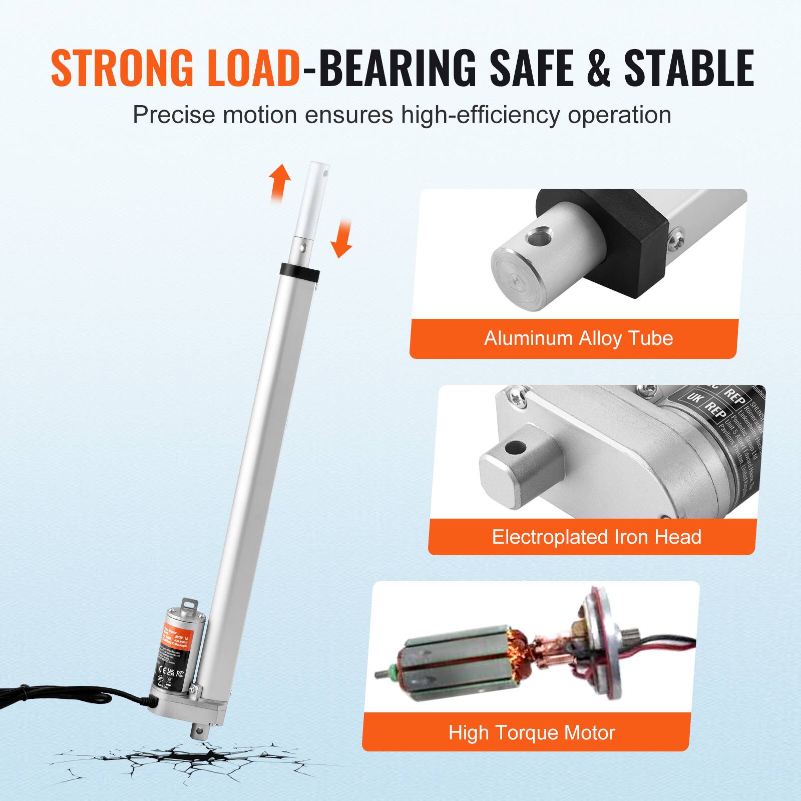 STRONG LOAD-BEARING SAFE & STABLE  
Precise motion ensures high-efficiency operation  
Aluminum Alloy Tube  
Electroplated Iron Head  
High Torque Motor