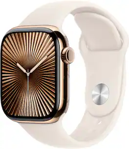 Refurbished Excellent - Apple Watch Series 10 (GPS+Cellular) 42mm Titanium Case with Starlight Sport Band - M/L - Gold - (2024)