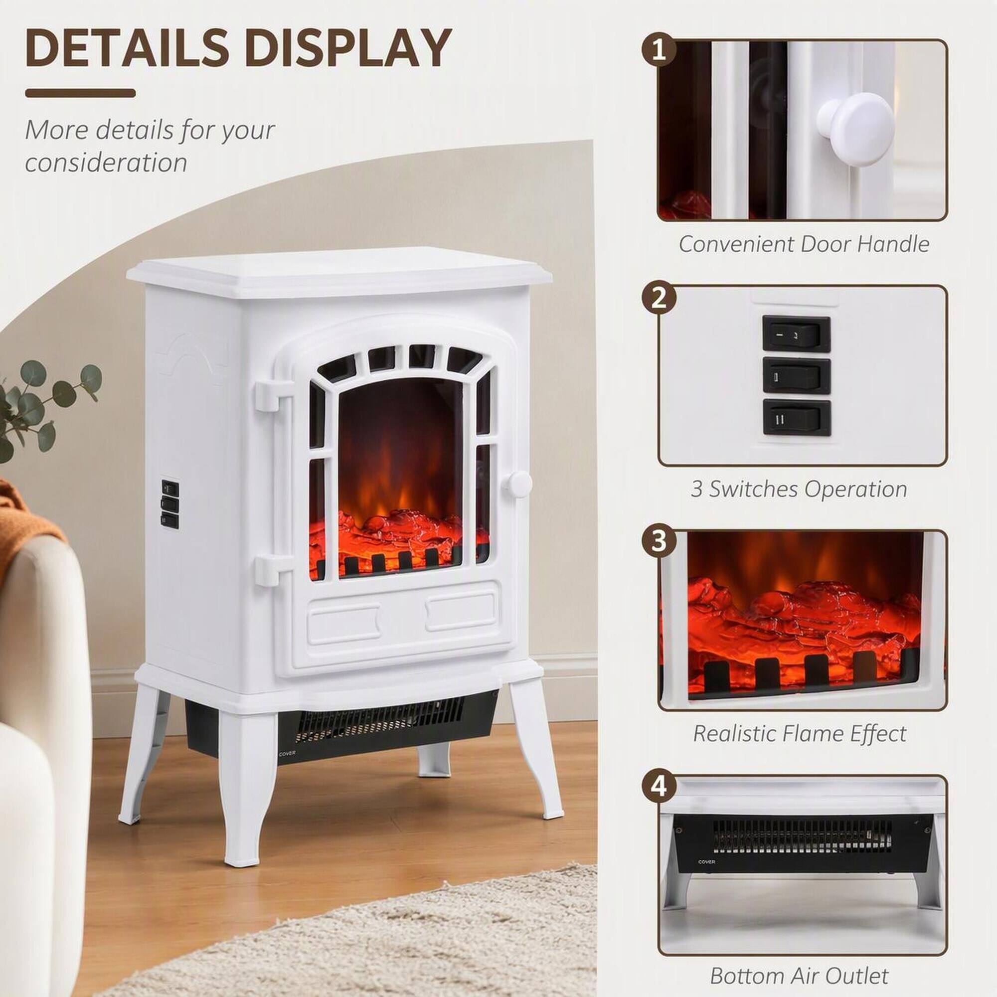 DETAILS DISPLAY

1. More details for your consideration
   - Convenient Door Handle

2. 3 Switches Operation

3. Realistic Flame Effect

4. Bottom Air Outlet