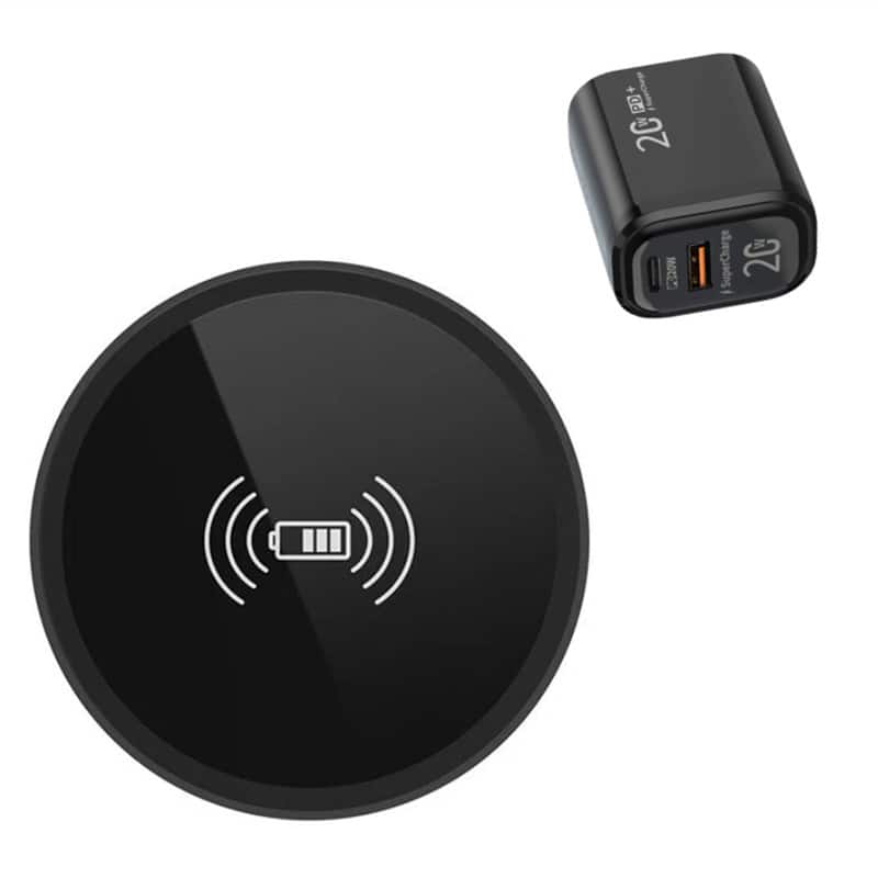 RISOKEYS - Embedded Wireless Charger - Desk Wireless Charger, QI Fast Charging, Integrated Cable, Plastic Version - Black