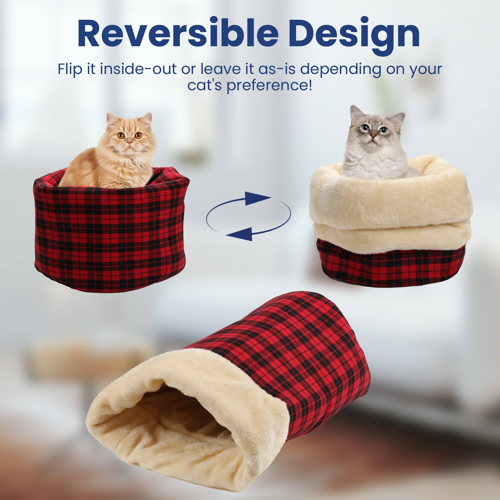 Reversible Design  
Flip it inside-out or leave it as-is depending on your cat's preference!
