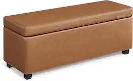 Songmics Home - VASAGLE EKHO Collection Storage Ottoman Bench – Caramel Synthetic Leather with Stitching - Brown