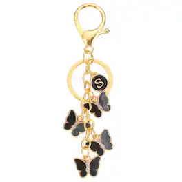 Unique Bargains - Butterfly Initial Letter Keychain, Alphabet S Metal Keyring, Cute Car Keys Holder Charm for Women Gift - Black