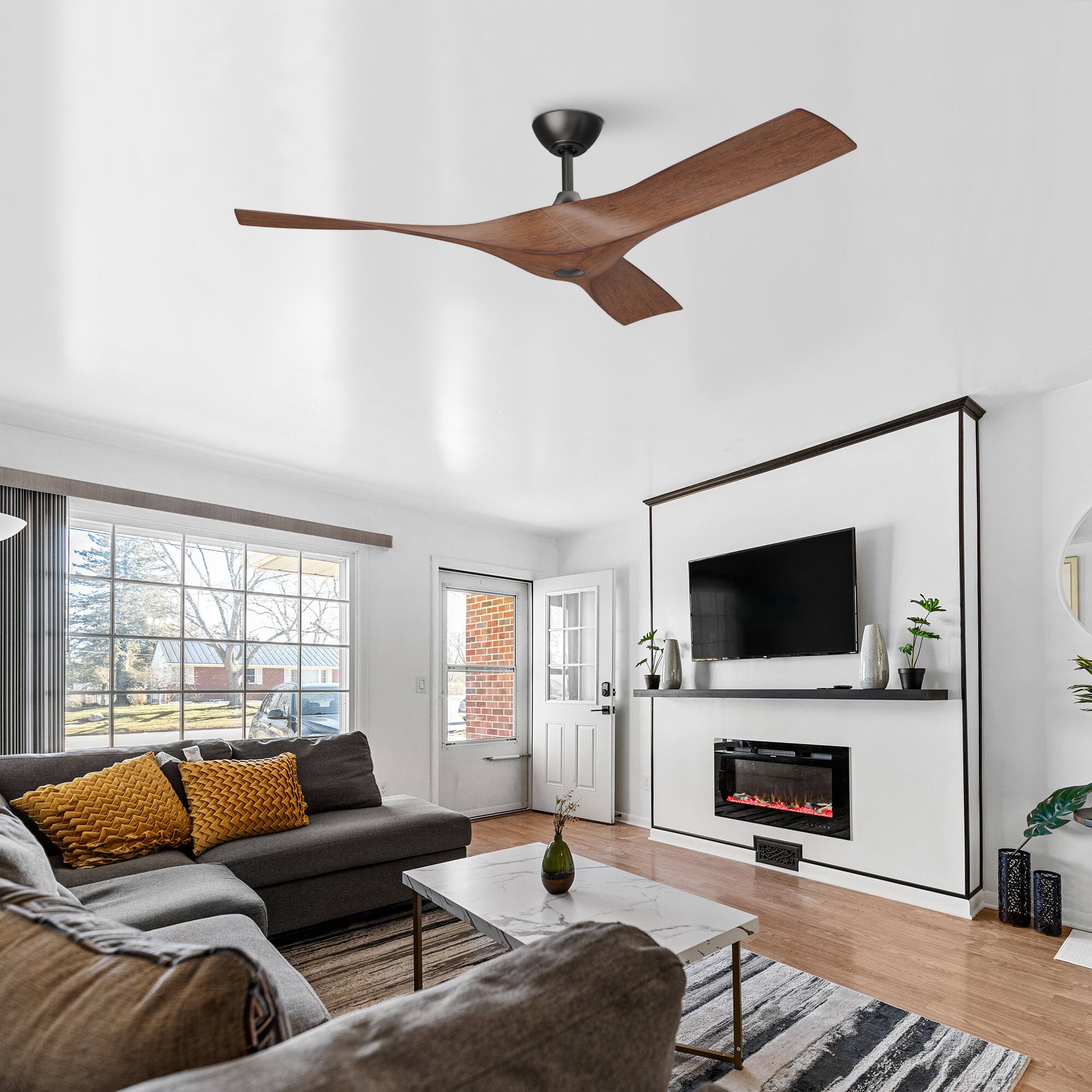 Back. Parrot Uncle - 52" 3-Blade Propeller Ceiling Fan with DC Motor, Remote Control, 6 Speeds, Timers - Brown.
