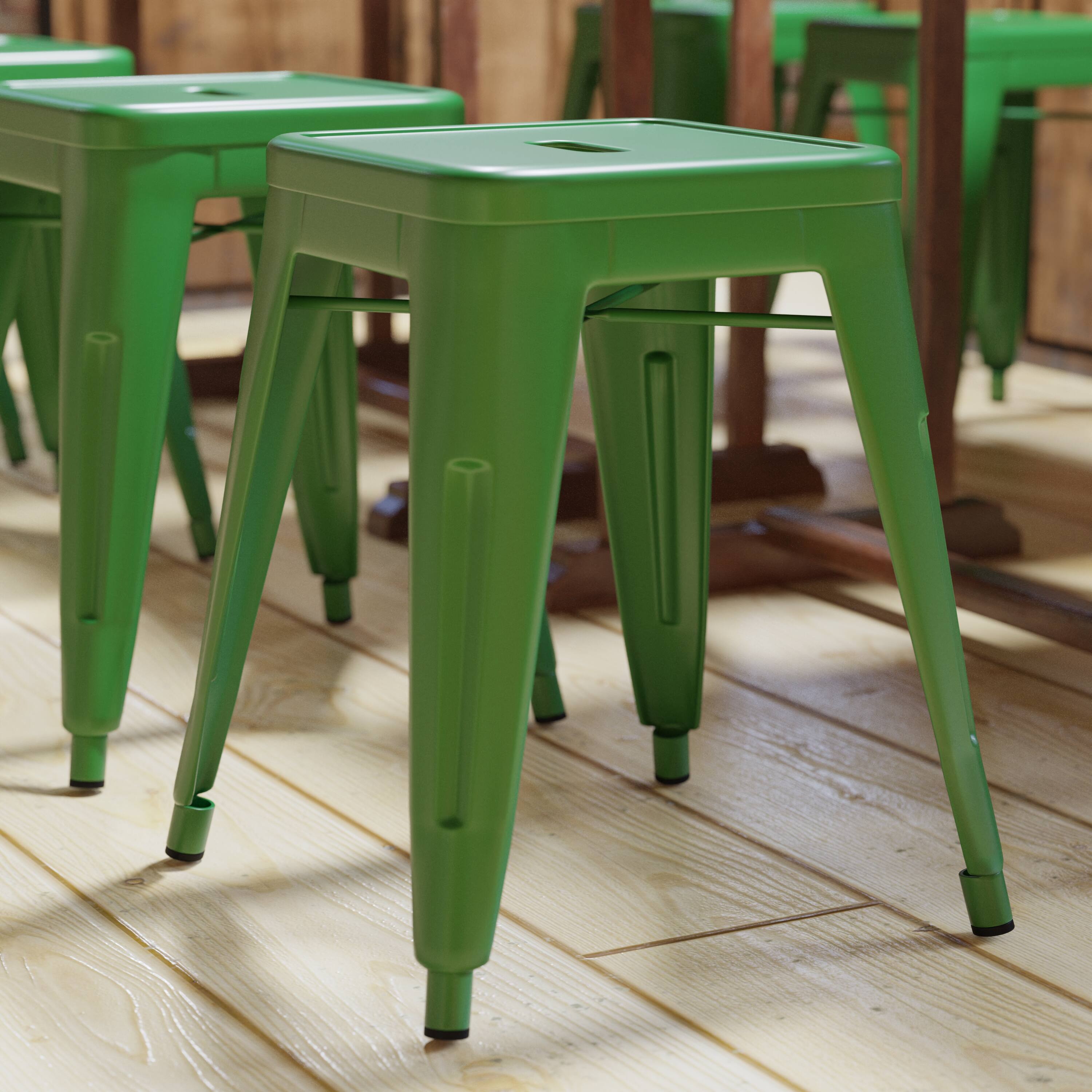 Alt View 5. Emma + Oliver - 18 Inch Table Height Indoor Stackable Metal Dining Stool-Set of 4 - Green.