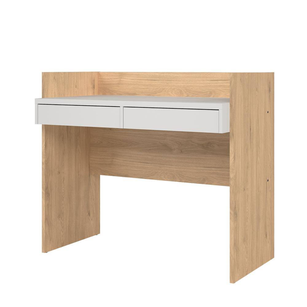 Back. Tvilum - Wren Home Office Writing Desk with 2 Storage Drawers, Jackson Hickory/White - Brown.