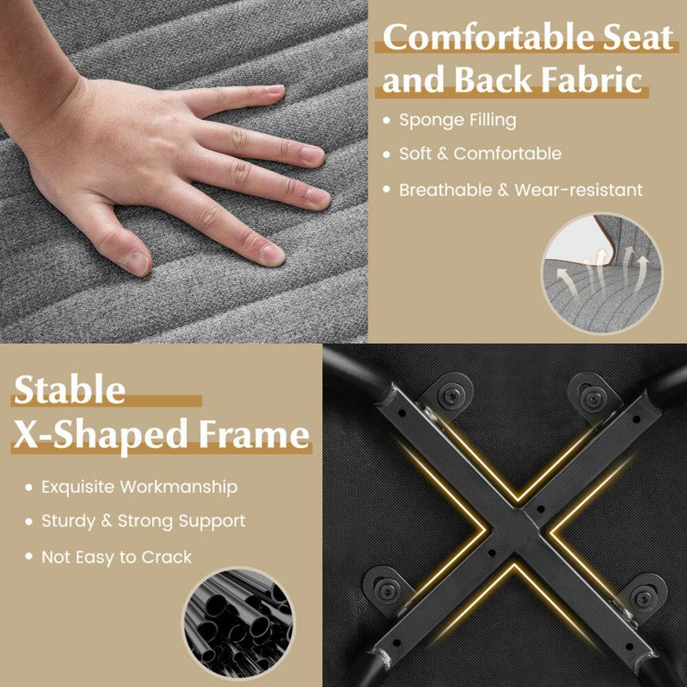 Comfortable Seat and Back Fabric  
- Sponge Filling  
- Soft & Comfortable  
- Breathable & Wear-resistant  

Stable X-Shaped Frame  
- Exquisite Workmanship  
- Sturdy & Strong Support  
- Not Easy to Crack