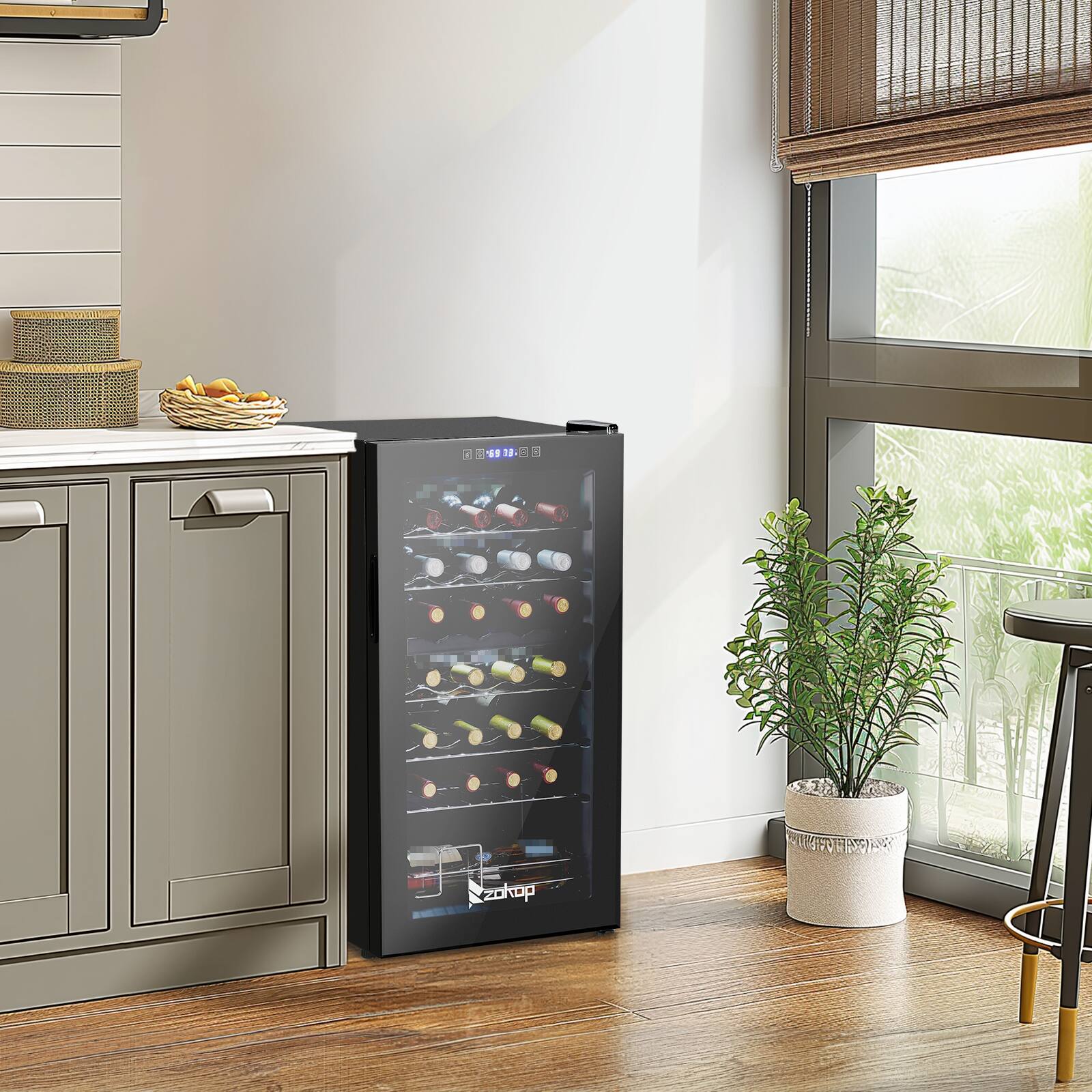 Alt View 8. Winado - Dual Zone Wine and Beverage Refridgerator, 28 Bottle Wine Fridge with Independent Temperature Control & Glass Door - Black.