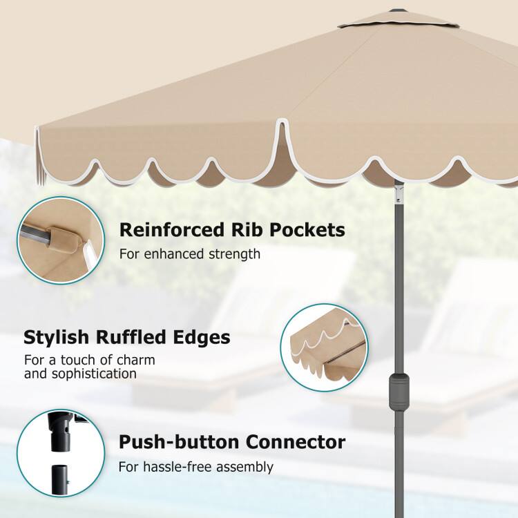 Reinforced Rib Pockets For enhanced strength Stylish Ruffled Edges For a touch of charm and sophistication Push-button Connector For hassle-free assembly