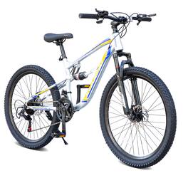 Anysun - 26" Full Suspension Mountain Bike - 21 Speeds, Steel Frame, Alloy Rims & Disc Brakes for All Terrains, Men & Women - White