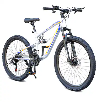 Front. Anysun - 26" Full Suspension Mountain Bike - 21 Speeds, Steel Frame, Alloy Rims & Disc Brakes for All Terrains, Men & Women - White.