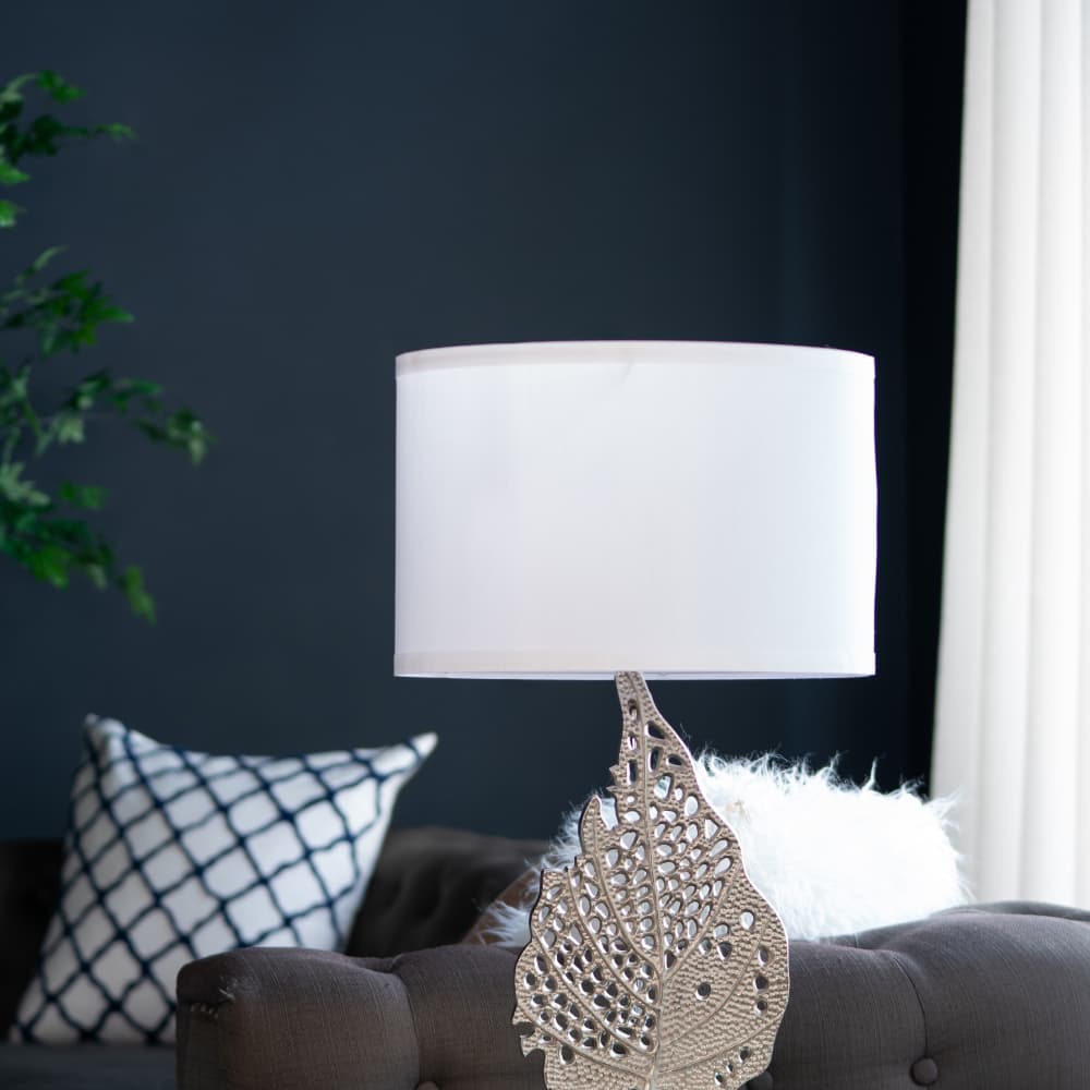 Alt View 6. Luckbyte - 15x29.3 Inch White Silver Leaf Table Lamp With Drum Shade Marble Base Assembly Required.