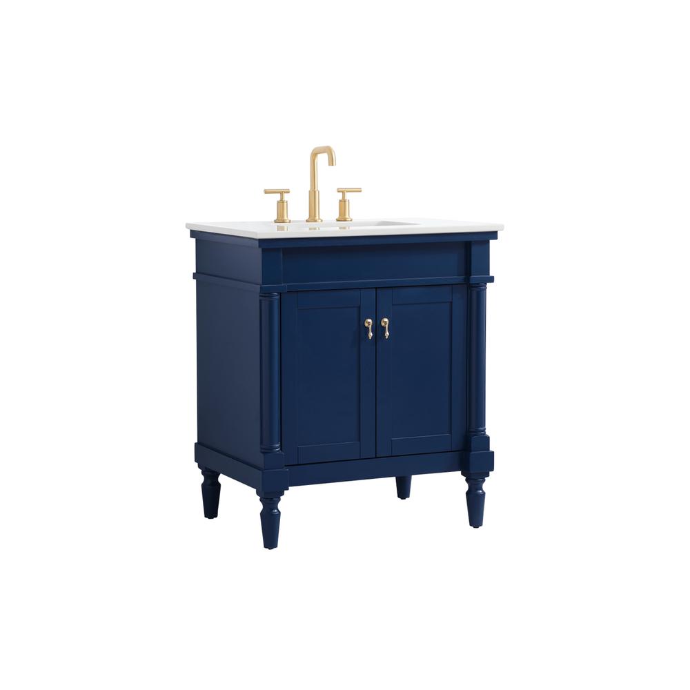 Alt View 4. Elegant Decor - 30 inch Single Bathroom vanity in Blue with ivory white engineered marble - Blue.