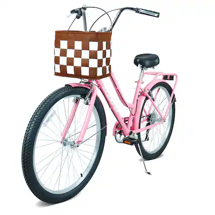 Front. Anysun - 26" 7-Speed City Commuter Bike - Lock & Detachable Basket, Steel Frame, Alloy Wheels & V-Brakes for Urban Riding - Pink.