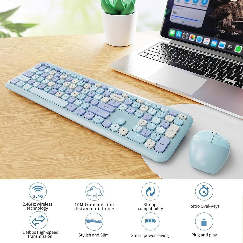 - 2.4GHz wireless technology
- 10M transmission distance
- 1 Mbps High-speed transmission
- Stylish and Slim
- Strong compatibility
- Retro Oval-Keys
- Smart power saving
- Plug and play