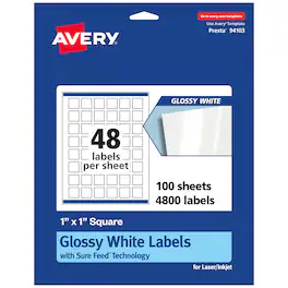 Avery - Glossy Square Labels, 1" x 1", 4,800 Total - White
