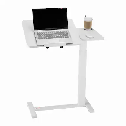 Front. VEVOR - Overbed Table, Mobile Bed Side Table with Flip Desktop and 4 Hidden Wheels,Height & Angle Adjustable Rolling Laptop Desk - White.