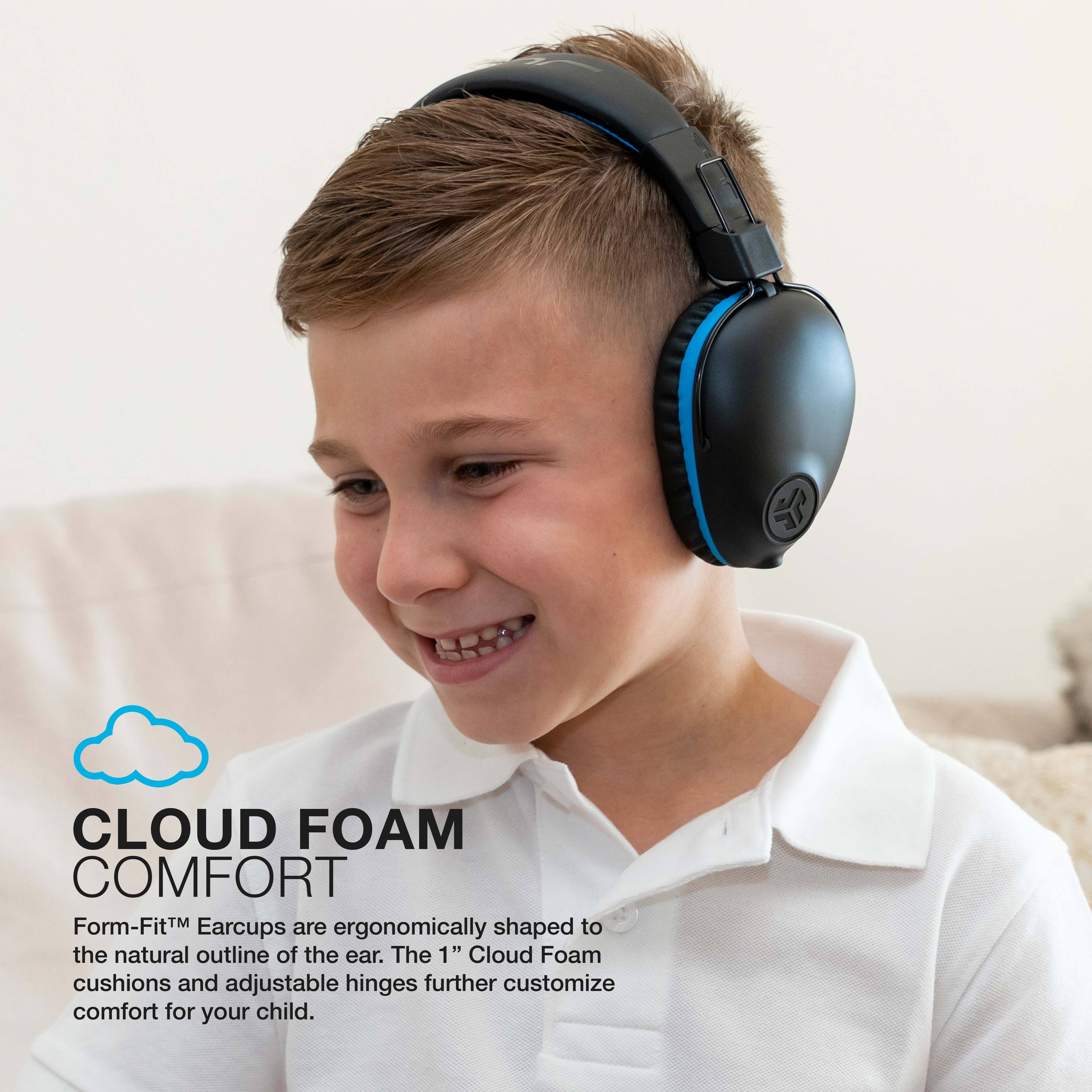 Cloud Foam Comfort: Form-FitTM Earcups are ergonomically shaped to the natural outline of the ear. The 1" Cloud Foam cushions and adjustable hinges further customize comfort for your child.