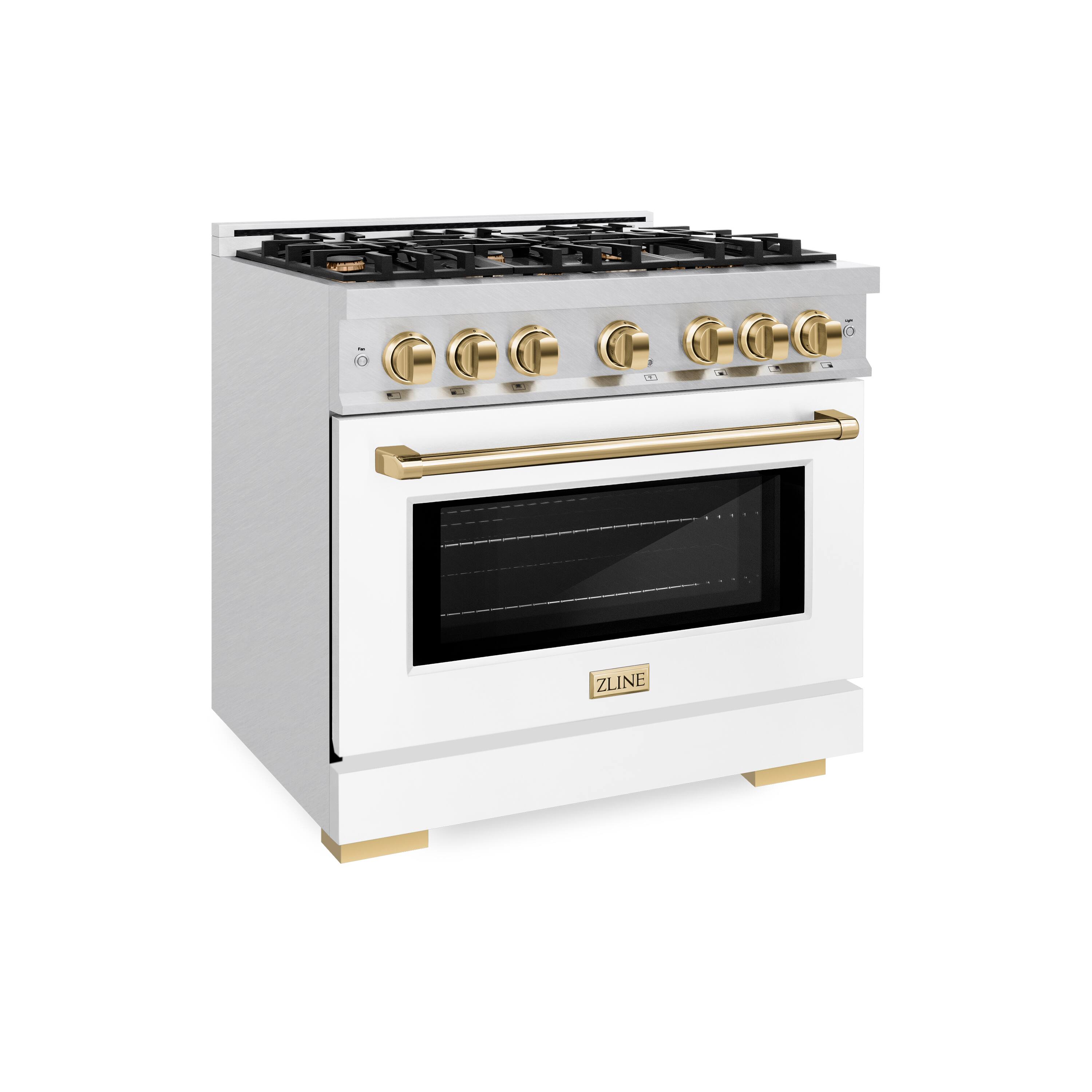 ZLINE - Autograph 36 in. Select Dual Fuel Satin Steel Range w/ White & Gold Accents (HDRSZ-WM-36-G) - White Matte