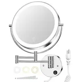 Earthley Blooms - 9" Wall Mounted Lighted Magnifying Mirror 1x 10x Magnification Double-sided Led Bathroom Lights Stepless - Silvery-8.5"L x 8.5"W