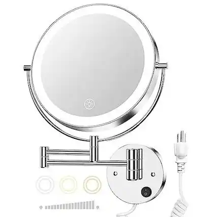 Front. Earthley Blooms - 9" Wall Mounted Lighted Magnifying Mirror 1x 10x Magnification Double-sided Led Bathroom Lights Stepless ... - Silvery-8.5"L x 8.5"W.